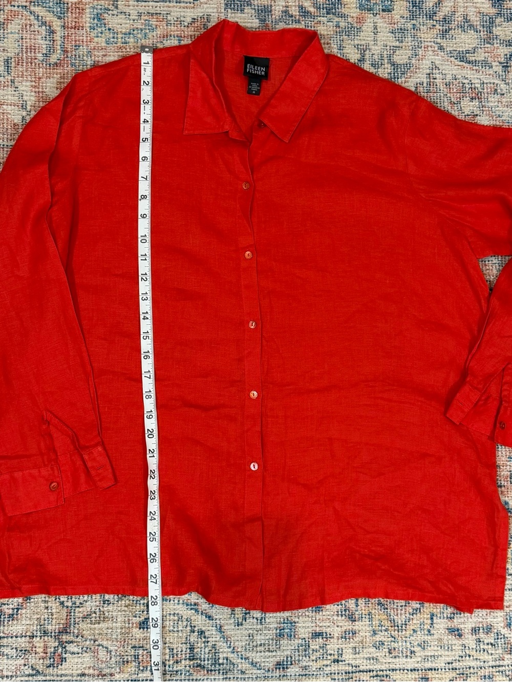 Eileen Fisher Burnt Orange Irish Linen Button Down Shirt Relaxed Fall M - Picture 6 of 10